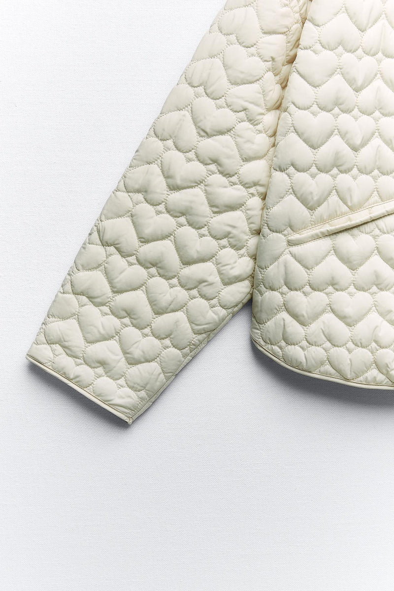 BUNNIES Crop Heart Quilted Jacket - Winter White