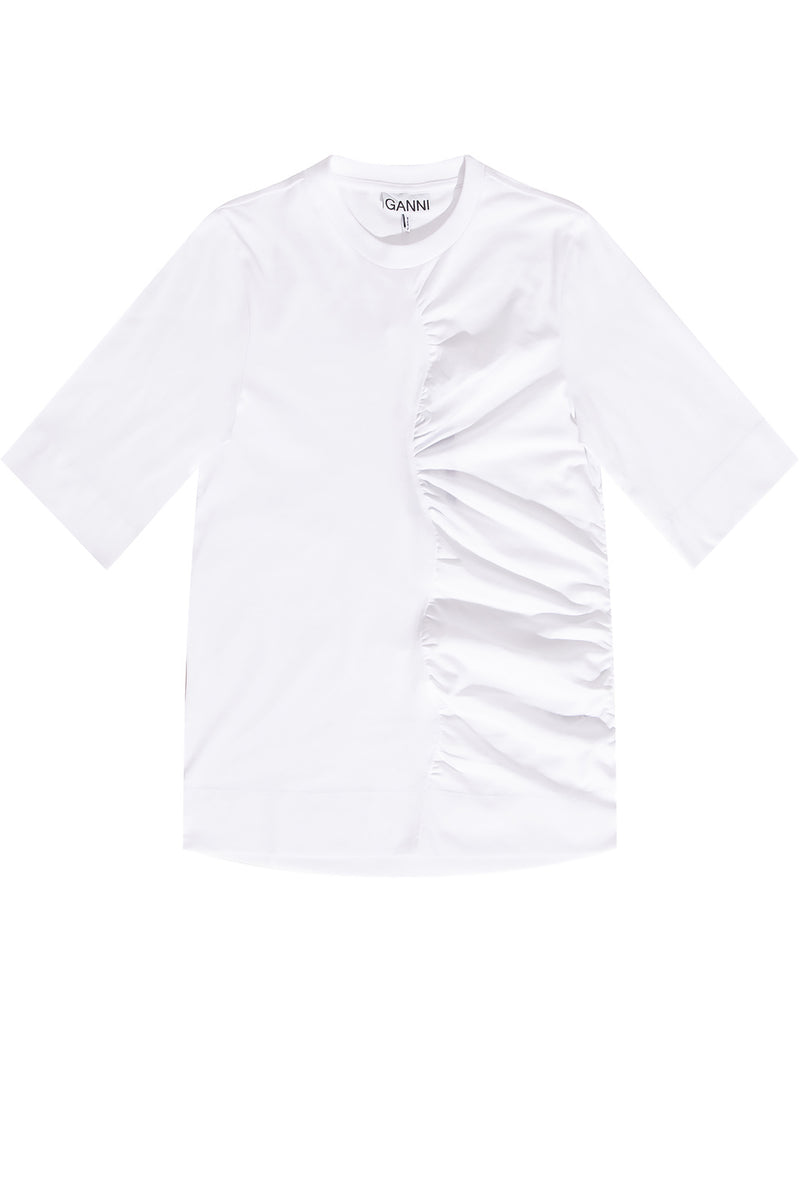 GANNI Ruched Organic Cotton T Shirt - Bright White SzXS