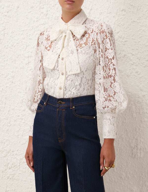 ZIMMERMANN Tranquillity Lace Shirt in Ivory -Sz0 NZ8