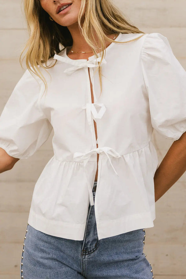 Emma Tie Front Top - White