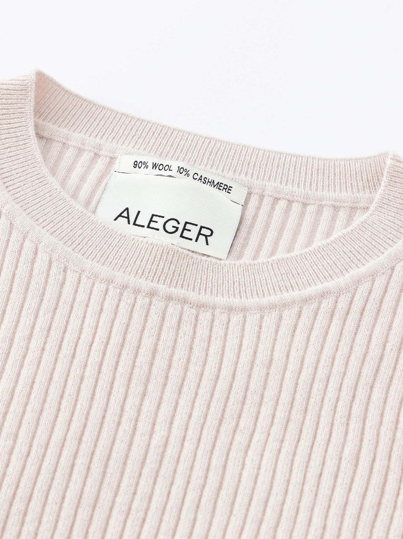 ALEGER N31 Cashmere Blend Skinny Rib Crew - Light Shell SzS