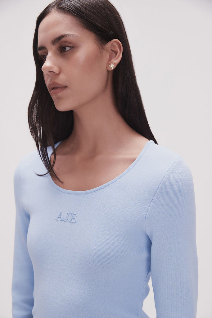 AJE Clementine Knit Top - Light Sky Blue Sz XXS