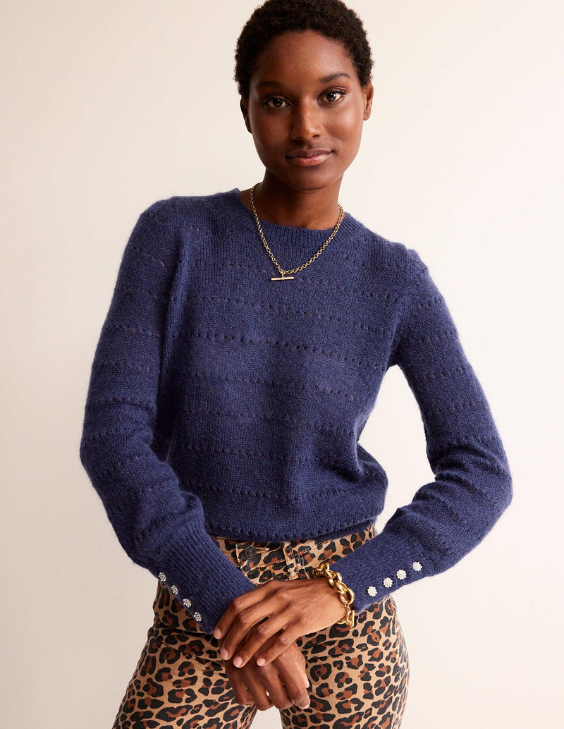 BODEN Fluffy Textured Jumper - Navy