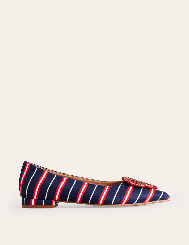 BODEN Heart Embellished Navy Stripe Flats EU41