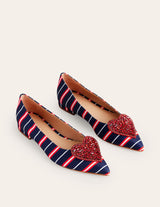 BODEN Heart Embellished Navy Stripe Flats EU41