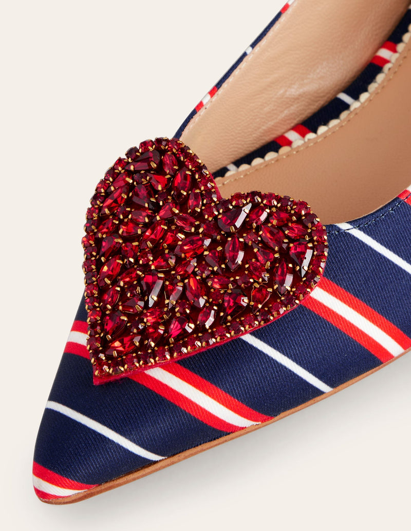 BODEN Heart Embellished Navy Stripe Flats EU41