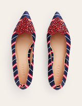 BODEN Heart Embellished Navy Stripe Flats EU41