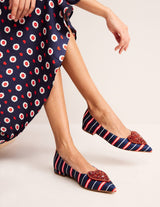 BODEN Heart Embellished Navy Stripe Flats EU41