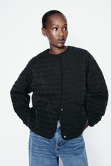 BUNNIES Crop Heart Quilted Jacket - Black