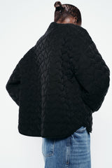 BUNNIES Crop Heart Quilted Jacket - Black