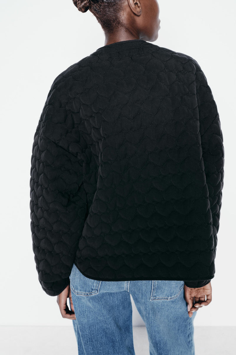 BUNNIES Crop Heart Quilted Jacket - Black