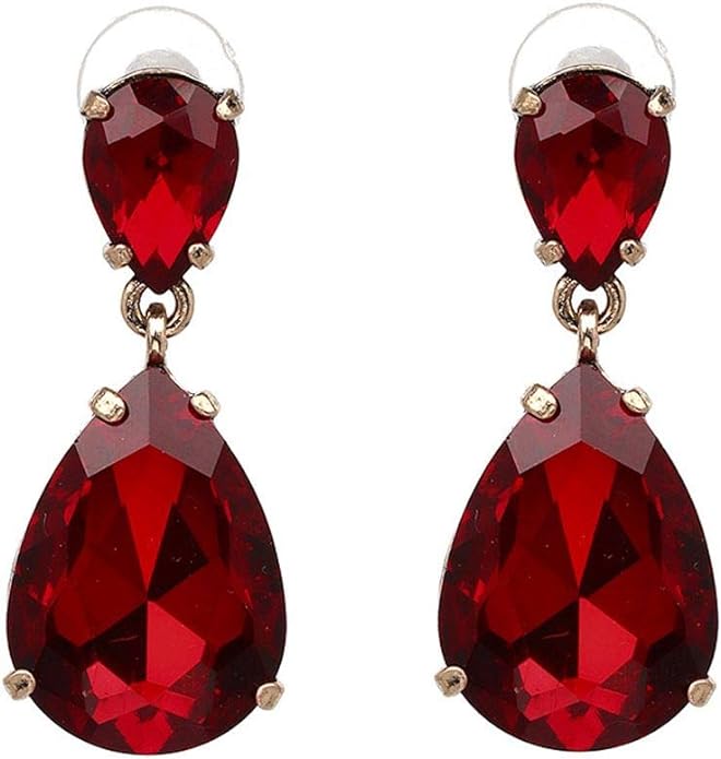 Crystal Drop Earrings - RED