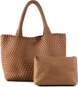 Woven Vegan Leather Tote - Various Colours