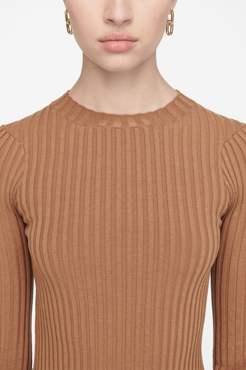 ANINE BING Cecily Longsleeve Top in Camel - Large