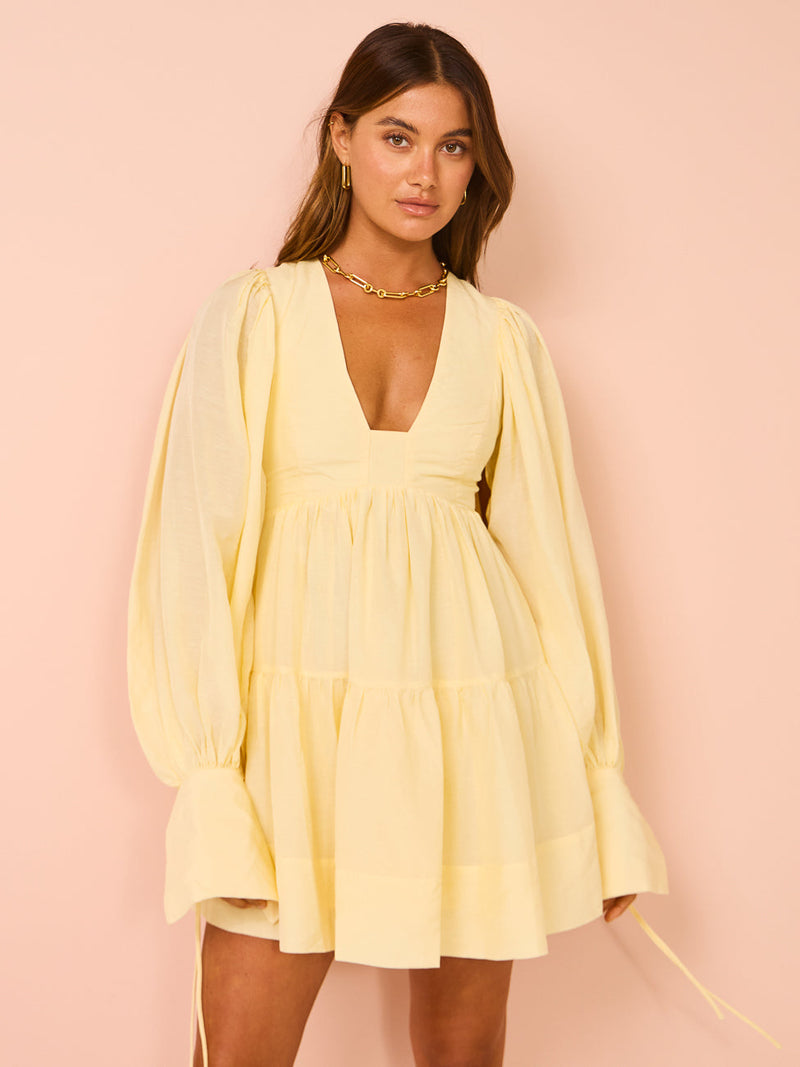 SHONA JOY Limon Long Sleeve Mini Dress - Lemonade  Sz10