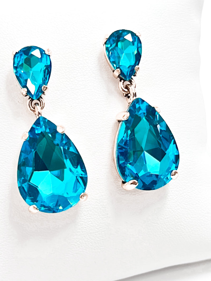 Crystal Drop Earrings - Aqua Blue