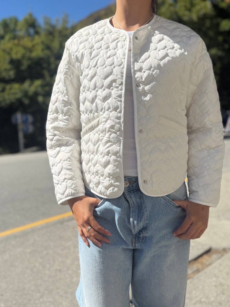 BUNNIES Crop Heart Quilted Jacket - Winter White