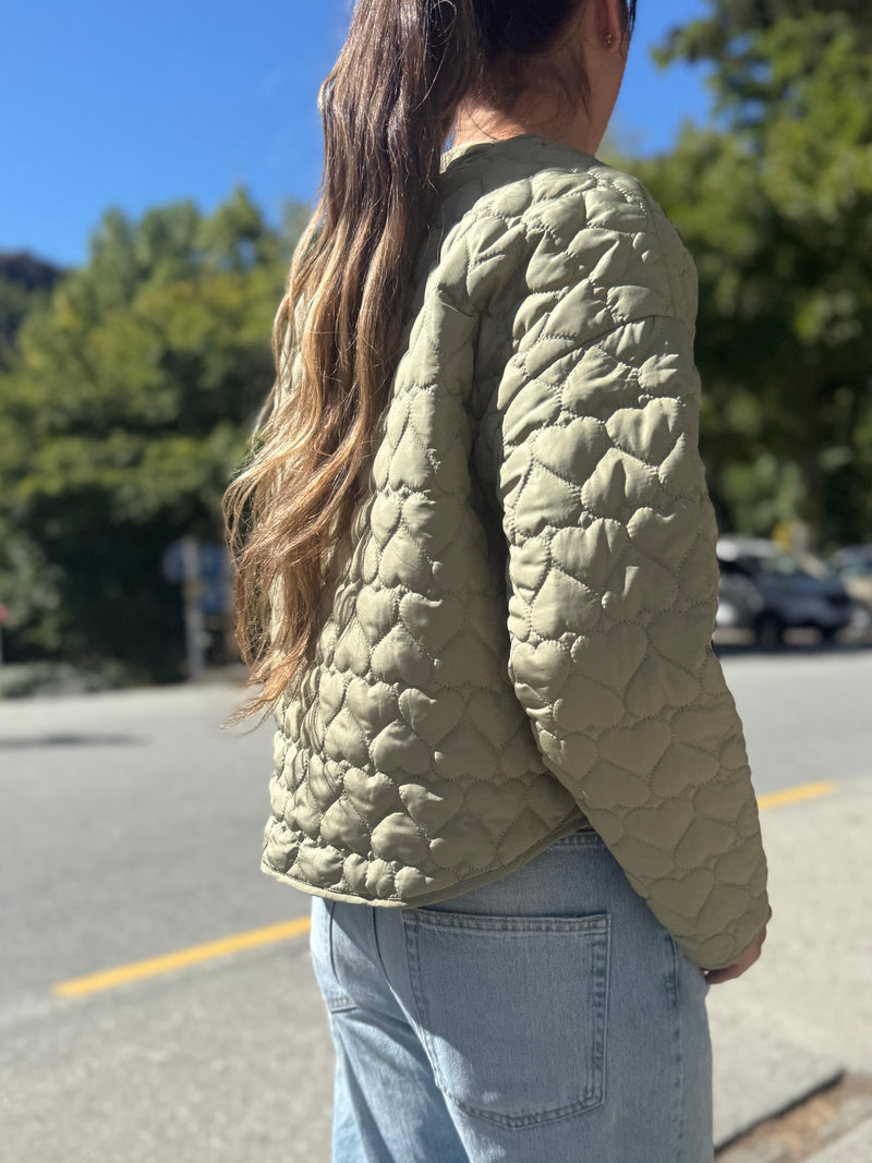 BUNNIES Crop Heart Quilted Jacket - Sage