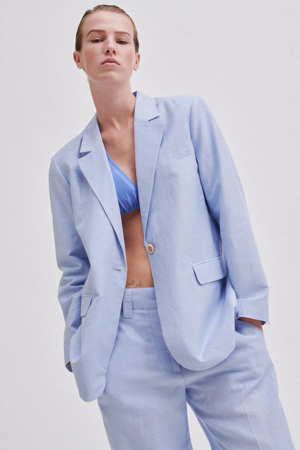 SECOND FEMALE - Liah Blue Linen Blazer