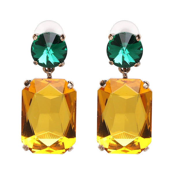 Crystal Drop Earrings - Gold Green