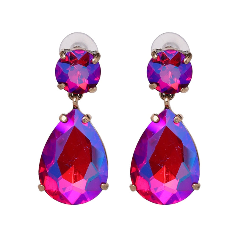 Crystal Drop Earrings - Fuschia