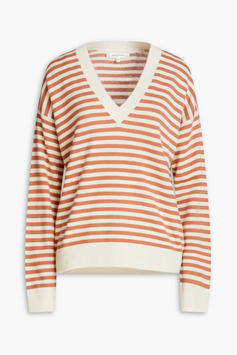 CHINTI & PARKER Striped Wool & Cashmere V Neck Sweater Sz