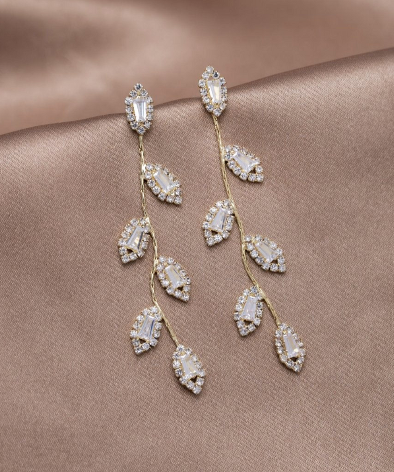 BEAUTIFUL EARTH Crystal Leaf Drop Earrings