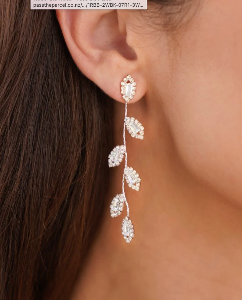 BEAUTIFUL EARTH Crystal Leaf Drop Earrings