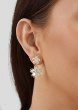 14K Gold Plated Crystal Flower Drop Earrings