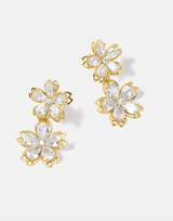 14K Gold Plated Crystal Flower Drop Earrings