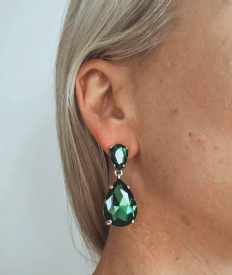 Crystal Drop Earrings - Emerald