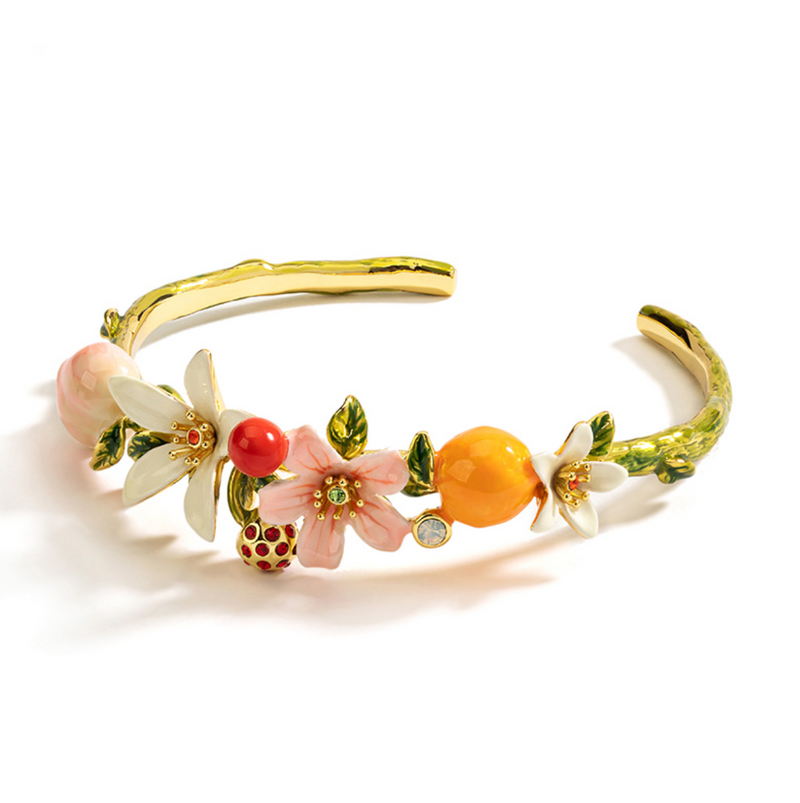 JUICY GRAPE Peach & Blossom Enamel Cuff Bracelet