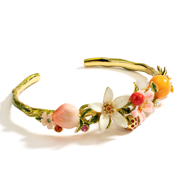 JUICY GRAPE Peach & Blossom Enamel Cuff Bracelet