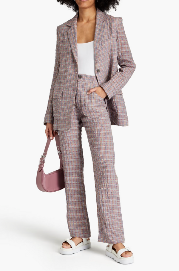 MCQ ALEXANDER MCQUEEN Gingham Crinkled Linen Check Pants SzS