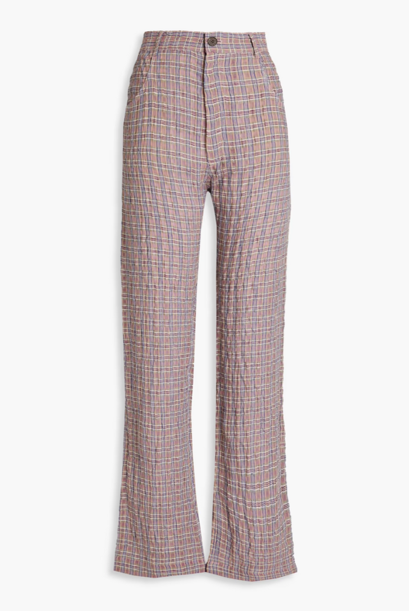 MCQ ALEXANDER MCQUEEN Gingham Crinkled Linen Check Pants SzS