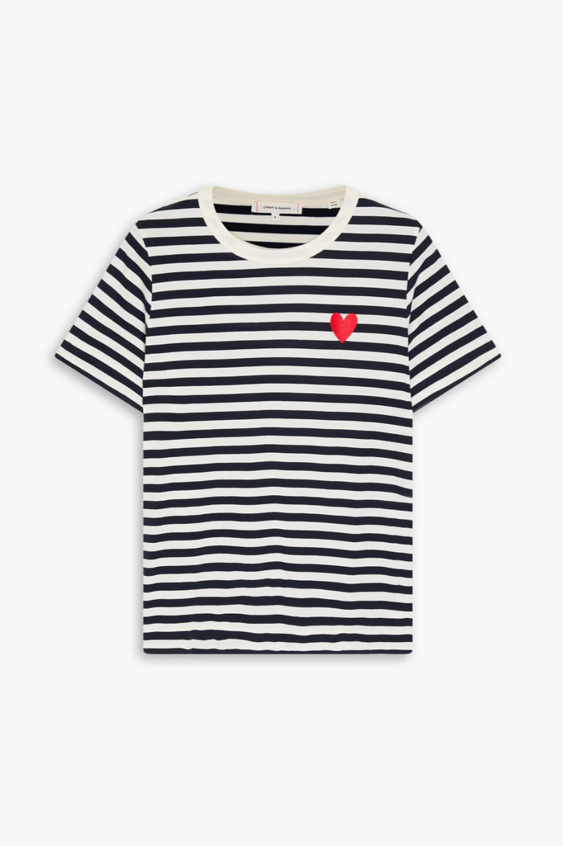 CHINTI & PARKER Embroidered Navy Stripe T Shirt SzL