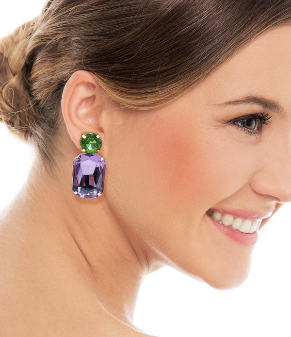 Crystal Drop Earrings - Lilac & Green