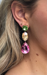 Crystal Long Earrings - Pink Green