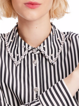 KATE SPADE Acrobat Stripe Embellished Shirt SzS