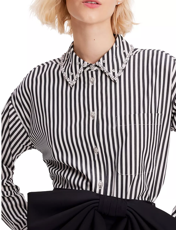 KATE SPADE Acrobat Stripe Embellished Shirt SzS