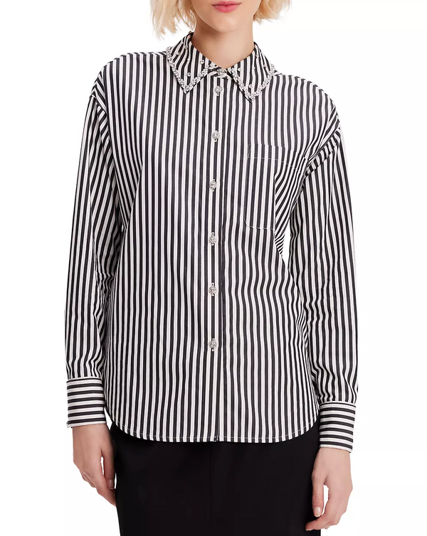 KATE SPADE Acrobat Stripe Embellished Shirt SzS