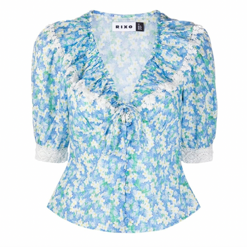 RIXO Rihanna Floral Print Blouse - Blue Sz10