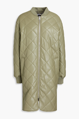 JAKKE Quilted Vegan Leather Coat - Sage Green