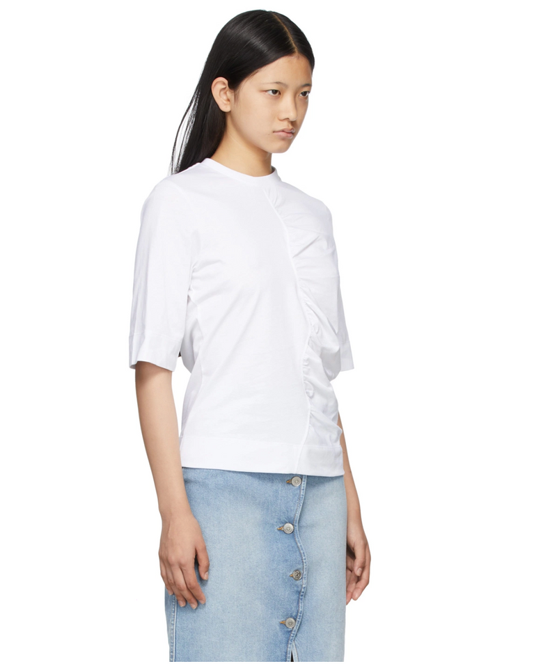 GANNI Ruched Organic Cotton T Shirt - Bright White SzXS