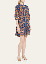 SALONI Tyra Printed Silk Dress - Navy Sz4