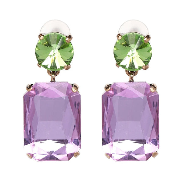 Crystal Drop Earrings - Lilac & Green