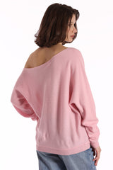 MINNIE ROSE Cashmere Off Shoulder Top - Pink SzM