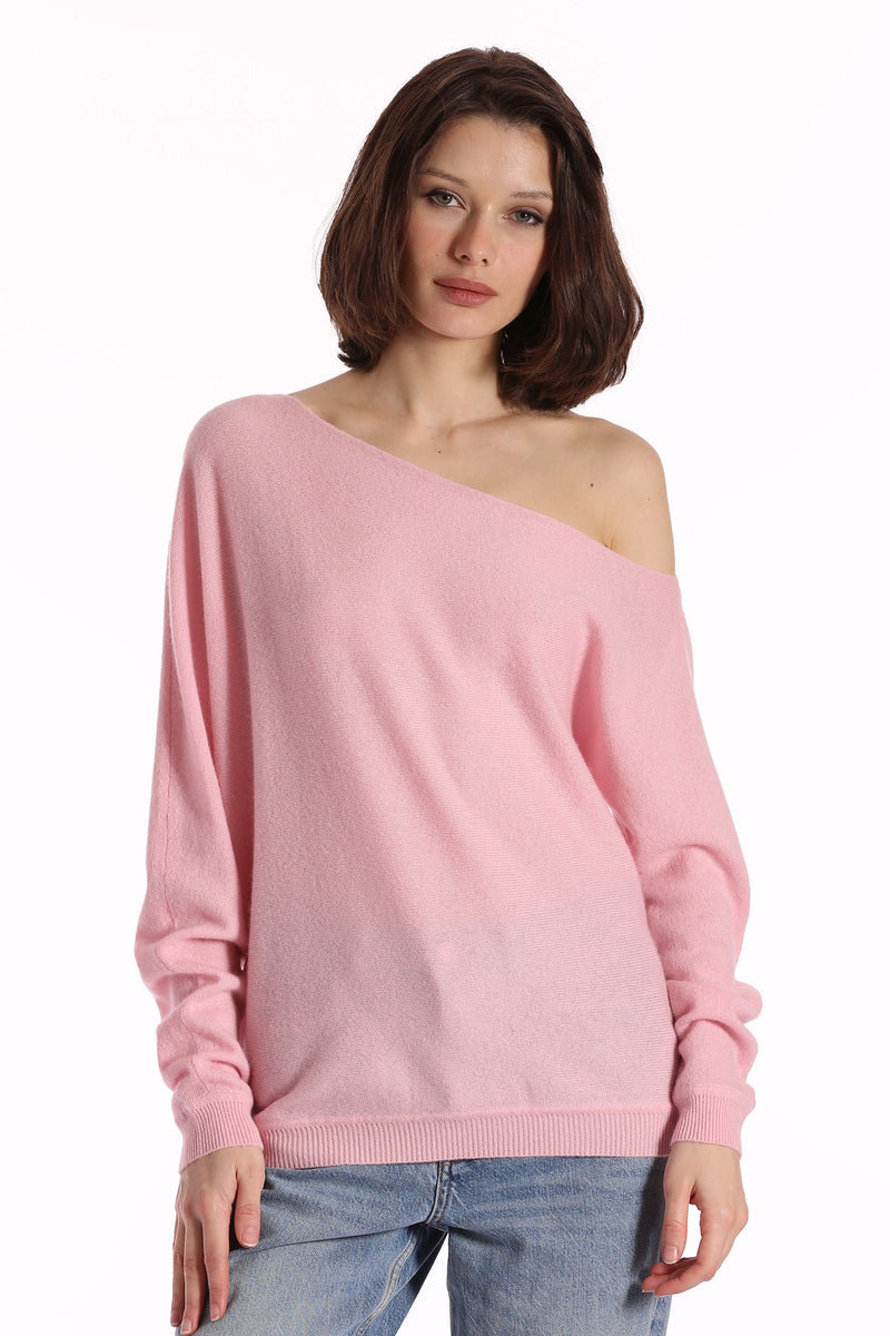 MINNIE ROSE Cashmere Off Shoulder Top - Pink SzM