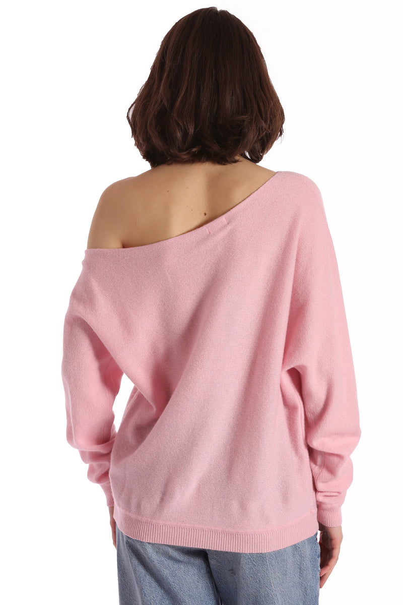 MINNIE ROSE Cashmere Off Shoulder Top - Pink SzM