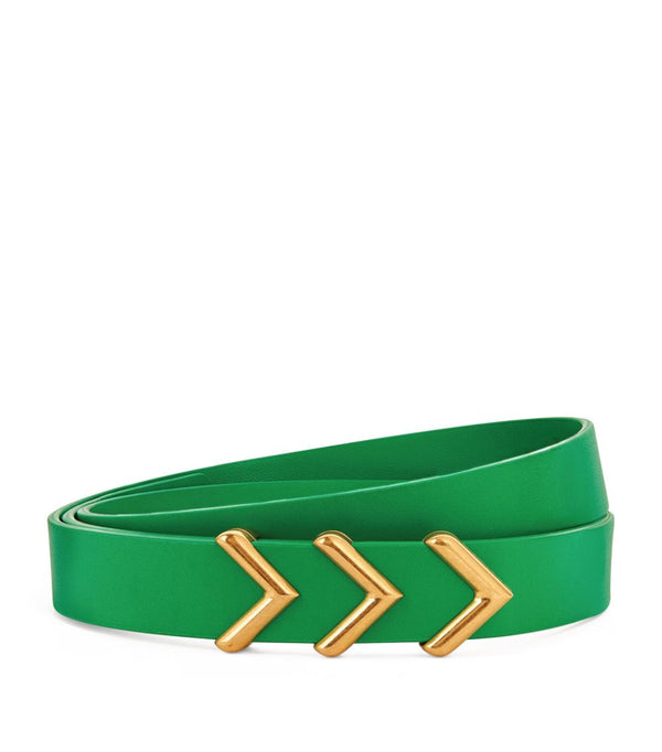 BOTTEGA VENETA Leather Chevron Belt - Parakeet Gold SzS